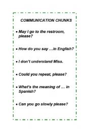 English Worksheet: COMMUNICATION CHUNKS