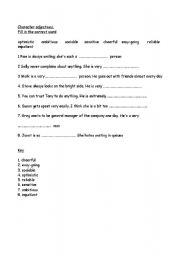 English worksheet: Character adjectives