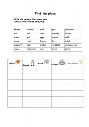 English Worksheet: Find the place