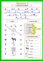 English Worksheet: Writing letters. Revision 3. Letters Tt-Zz + colousr (2 pages)