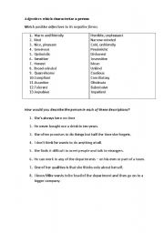 English worksheet: Adjectives which characterize a person and his/her traits
