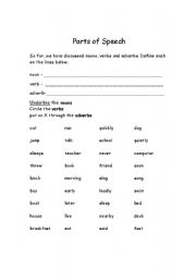 English worksheet: noun, verb or adverb