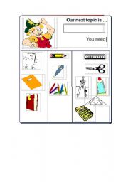 English worksheet: things you need for next lesson