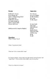 English Worksheet: Langston Hughes Poem Analysis