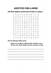 English worksheet: adjectives find-a-word