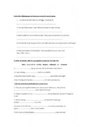 English Worksheet: connectors and verb tenses