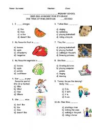 English Worksheet: 5TH GRADE SECOND TERM FIRST EXAM