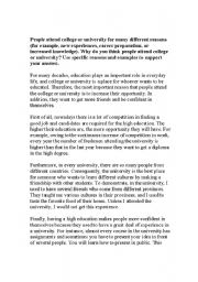 English Worksheet: reasons why people attend colleges