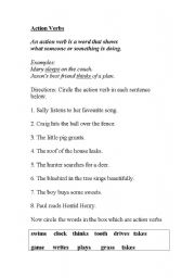 English Worksheet: Action Verbs