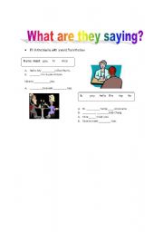 English worksheet: what are they saying?