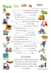 3 pages of Phonic Fun with ch: worksheet, story and key (#6)