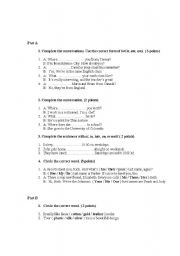 English worksheet: basic grammar test