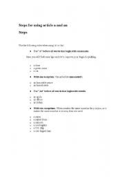 English worksheet: steps for using a and an