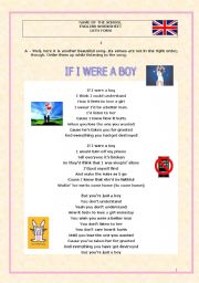 If I Were a Boy-Beyonc-Conditionals-Different kinds of exercises on the lyrics-Key included