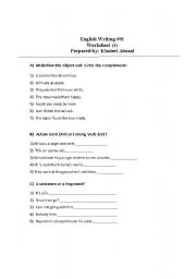 English Worksheet: Object or complement