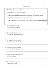English Worksheet: relative clause- which