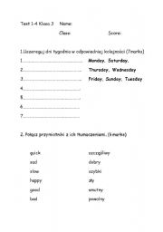English worksheet: Days of the week, animals, can