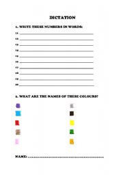 English Worksheet: number and colours worksheet