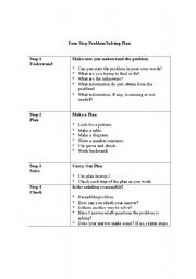 English worksheet: Four Step Problem Solving