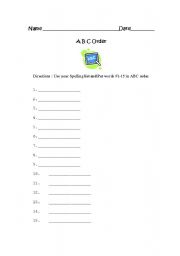 English worksheet: ABC order