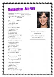 English Worksheet: Song - Katy Perry - Thinking of you