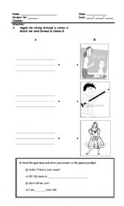 English Worksheet: Teacher, Boy and Girl