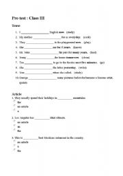 English worksheet: Pre-test for  primary school