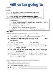 English Worksheet: will and be going to 