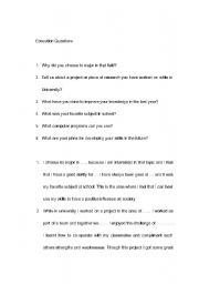 English Worksheet: Education Interview questions