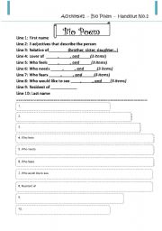 English worksheet: Biopeom(creative writing)