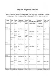 English worksheet: Silly or Dangerous activity video survey form for ESL students