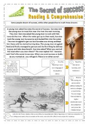 THE SECRET OF SUCCESS -  (4 pages) with 8 READING & COMPREHENSION (WRITING ACTIVITY) and instructions + story