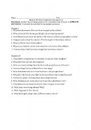 English Worksheet: Number the Stars Questions