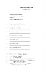 English worksheet: Present Simple- negatives, questions and short answers