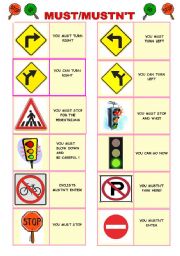 English Worksheet: must / mustnt traffic rules pictionary