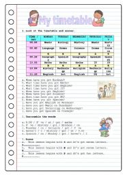 English Worksheet: MY TIMETABLE