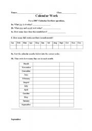 English worksheet: Calender Work