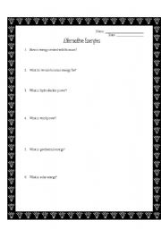 English worksheet: Alternative Energies Brainpop Worksheet