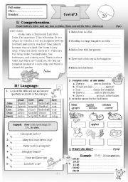English Worksheet: simple present / food / telling the time /possessive adj review or test 2pages