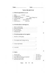 English worksheet: Test on the verb to be