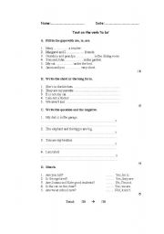 English Worksheet: Test on the verb to be