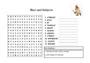 English Worksheet: Days and Subjects worksheet