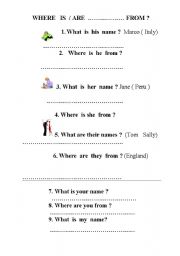 English Worksheet: WHERE IS HE/SHE FROM??