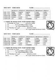 English worksheet: timetable - school subjects