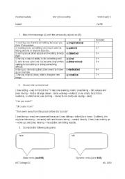 English Worksheet: Personality adjectives + past simple/past continuous