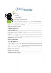 English Worksheet: an ice-breaking questionnaire