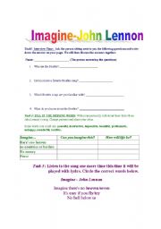 English Worksheet: Imagine -John Lennon