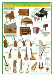 English Worksheet: keyboard and stringed musical instruments -pictionary