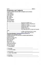 English worksheet: subject and predicate