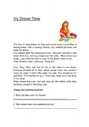 English Worksheet: Its Dinner time